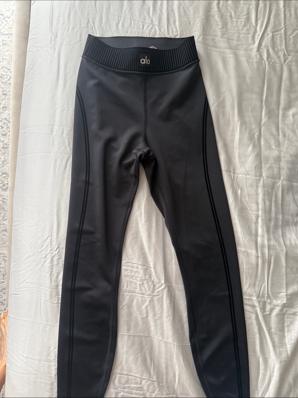 ALO Yoga Black Ribbed-Waist Leggings